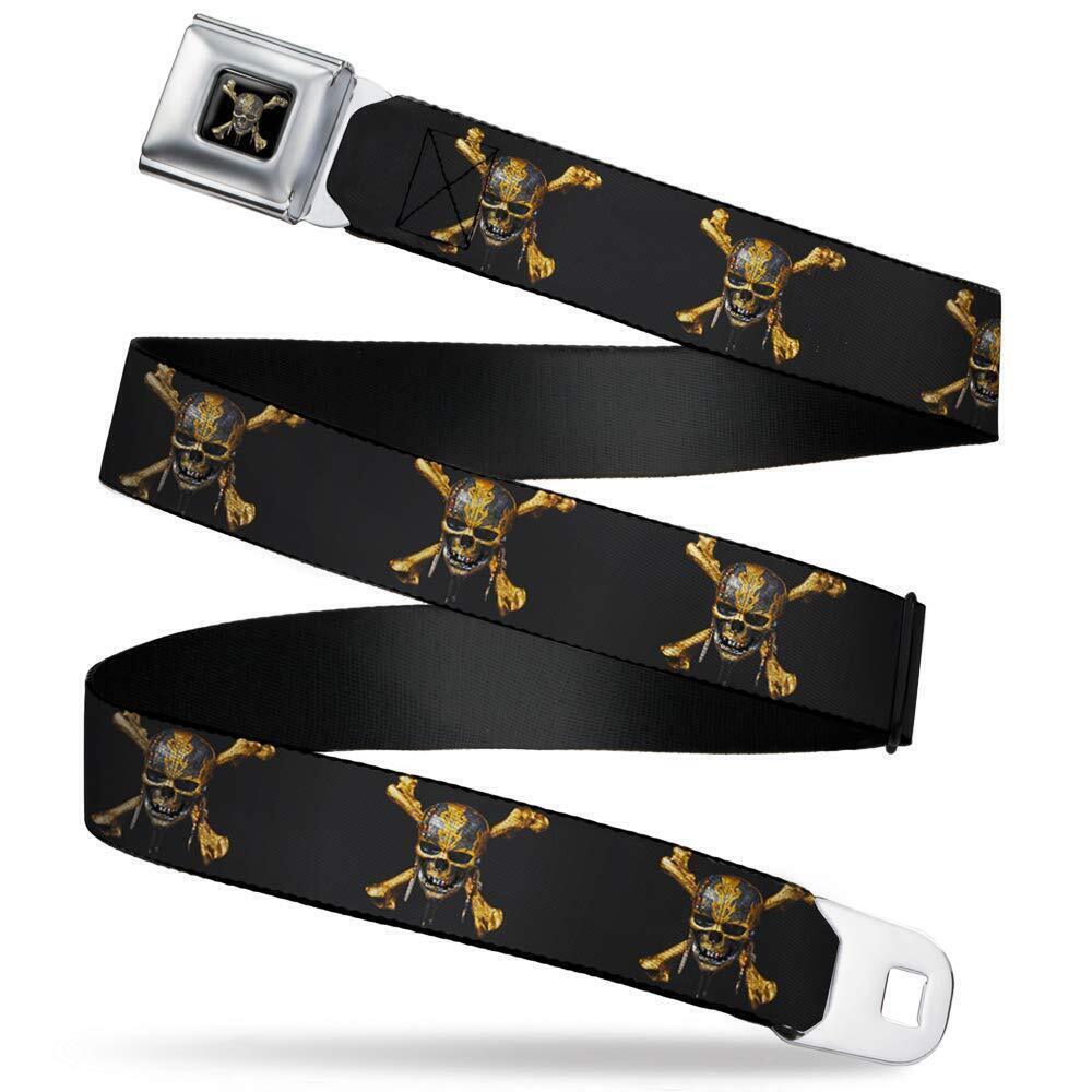 1530 Belt Seatbelt Buckle Pirates Dead Tell No Tales Skull Icon Black 24 to